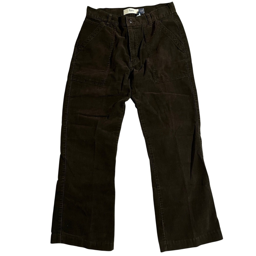 Gap Vintage Flare Corduroy Pants Brown Cotton Patch Pocket‎ Size 10 Retro Boho